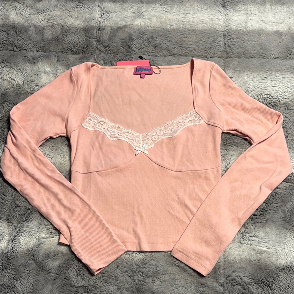 Women's Pink Lace Detail Top